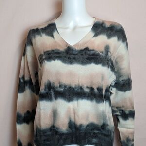 Crush Cashmere Tie Dye Nectar and Black Malibu V Neck Sweater